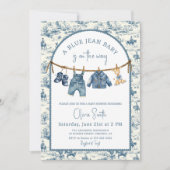 Invitation Blue Jean Denim Boy Baby Shower (Devant)