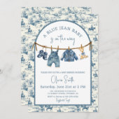 Invitation Blue Jean Denim Boy Baby Shower (Devant / Derrière)