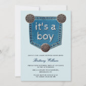 Invitation Blue Jean Denim C'est un Baby shower garçon (Devant)