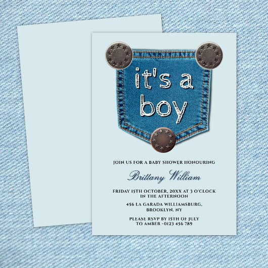 Invitation Blue Jean Denim C'est un Baby shower garçon