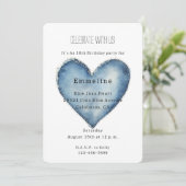 Invitation Blue Jean Denim Coeur Anniversaire (Debout devant)