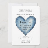 Invitation Blue Jean Denim Coeur Anniversaire (Devant)