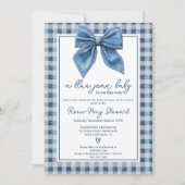 Invitation Blue Jean Denim Coquette Bow En vichy Baby shower (Devant)