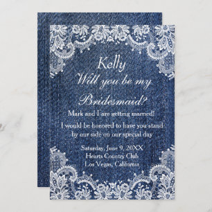 Invitation Blue Jean Denim Et Lace Bridesmaid