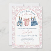 Invitation Blue Jean Denim Girl Baby Shower (Devant)