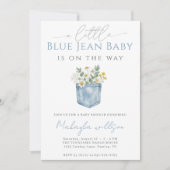 Invitation Blue Jean Denim Rustic Boy Baby Shower (Devant)