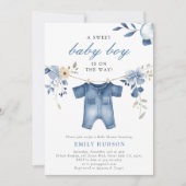 Invitation Blue Jean Denim Sweet Boy Baby shower (Devant)
