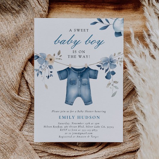 Invitation Blue Jean Denim Sweet Boy Baby shower