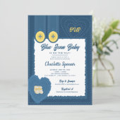 Invitation Blue Jean Denim Theme Baby Shower  (Debout devant)