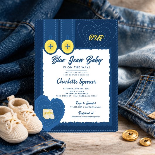 Invitation Blue Jean Denim Theme Baby Shower 
