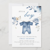 Invitation Blue Jean Denim Vêtements Baby shower garçon (Devant)