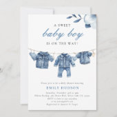 Invitation Blue Jean Denim Vêtements Baby shower garçon (Devant)