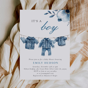 Invitation Blue Jean Denim Vêtements Baby shower garçon