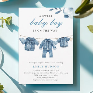 Invitation Blue Jean Denim Vêtements Baby shower garçon