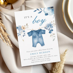 Invitation Blue Jean Denim Vêtements Baby shower garçon