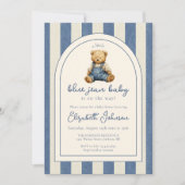Invitation Blue Jean Teddy Bear Photo QR Code Baby Shower (Devant)