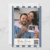 Invitation Blue Jean Teddy Bear Photo QR Code Baby Shower (Dos)