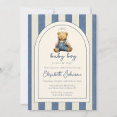 Invitation Blue Jean Teddy Bear Photo QR Code Boy Baby Shower (Devant)