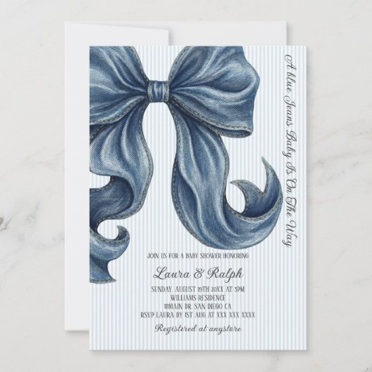 Invitation Blue Jeans Bow Baby Shower (Devant)