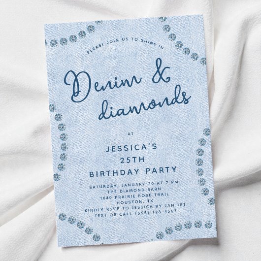 Invitation Blue Jeans Denim et Diamonds 25e anniversaire fête