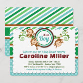 Invitation Blue Jungle Monkey Safari Baby shower animal garço (Devant / Derrière)