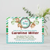 Invitation Blue Jungle Monkey Safari Baby shower animal garço (Debout devant)