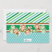 Invitation Blue Jungle Monkey Safari Baby shower animal garço (Dos)