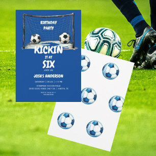 Invitation Blue Kickin it Soccer Anniversaire