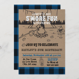 Invitation Blue Kids S'amuse plus avec des amis camp incendie