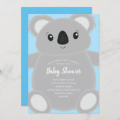 Invitation Blue Koala Bear Baby shower (Devant / Derrière)