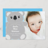 Invitation Blue Koala Bear Baby shower (Devant / Derrière)