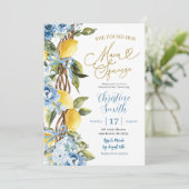 Invitation Blue Lemon et Bow Main Squeeze Fête de Mariage (Debout devant)