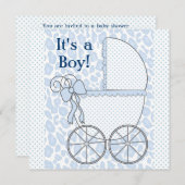 Invitation Blue Leopard Baby Carriage Baby Boy Douche (Devant / Derrière)