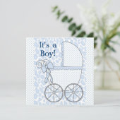 Invitation Blue Leopard Baby Carriage Baby Boy Douche (Debout devant)