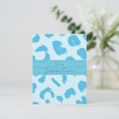 Invitation Blue Leopard Fourrure Motif Anniversaire Fête Invi (Debout devant)
