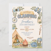 Invitation Blue Let's Go Fête d'anniversaire Glamping (Devant)