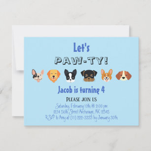 Invitation Blue Let's Pawty Puppy Boy fête d'anniversaire