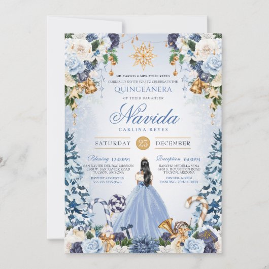 Invitation Blue Light Winter Wonderland Snowy Quinceanera (Devant)