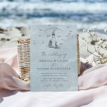 Invitation Blue Lighthouse & Seagulls Nautical Beach Wedding<br><div class="desc">Idéales pour les mariages côtiers ou de destination de plage, ces invitations nautiques comportent un phare romantique au bord de l'océan et des mouettes qui s'envolent au-dessus des falaises sur un arrière - plan en papier bleu en détresse. L'invitation revient à un élégant croquis d'un phare niché au milieu de...</div>