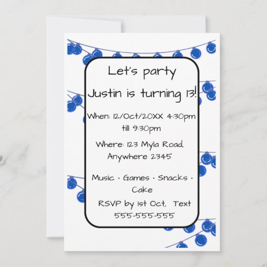 Invitation Blue Lights Teen Boy Customisable Birthday Invitat (Devant)