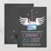 Invitation Blue Lilac Guitare Rock a Bye Baby shower (Devant / Derrière)