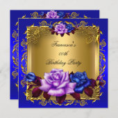 Invitation Blue Lilac Rose Gold Élégante fête d'anniversaire (Devant / Derrière)