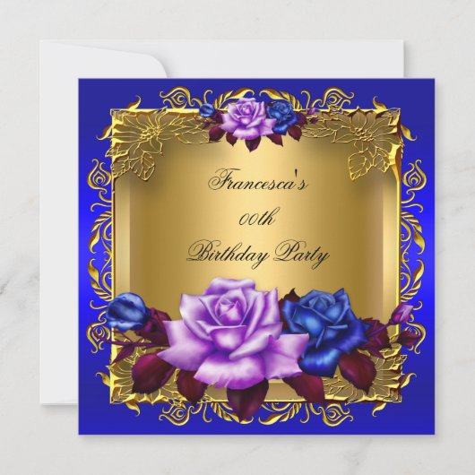 Invitation Blue Lilac Rose Gold Élégante fête d'anniversaire (Devant)