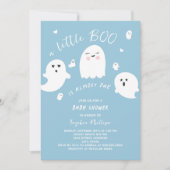 Invitation Blue Little Boo doit Baby shower Halloween (Devant)