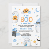 Invitation Blue Little Boo Ghost Baby shower (Devant)