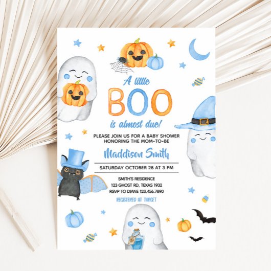 Invitation Blue Little Boo Ghost Baby shower