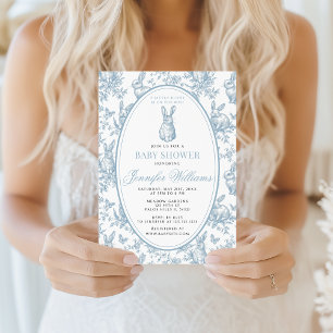 Invitation Blue Little Bunny Baby shower en toile de Pâques d