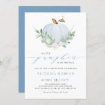 Invitation Blue Little Citrouille C'est un garçon Baby shower<br><div class="desc">Un petit citrouille est en route ! Célébrez la future maman avec cette invitation fantaisiste et élégante pour le brunch de bébé. Il présente des illustrations d'aquarelle d'un citrouille bleu, de verdure et de fleurs blanches couronnes. Personnalisez en ajoutant les noms, la date, l'heure, le lieu et d'autres détails de...</div>