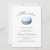 Invitation Blue Little Cookie Macaron Boy Baby Shower (Devant)