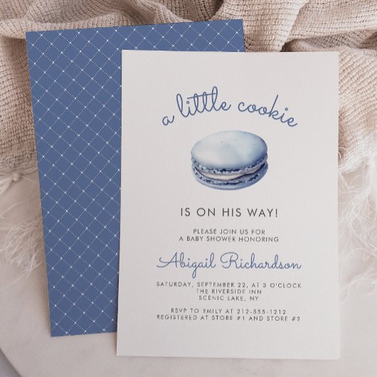Invitation Blue Little Cookie Macaron Boy Baby Shower